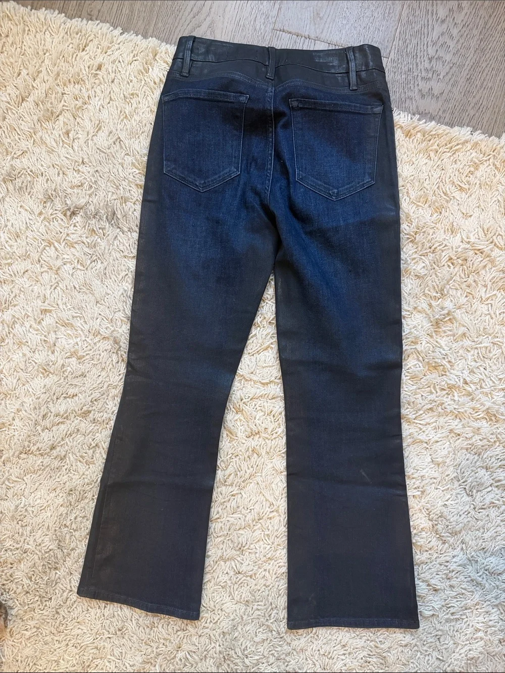 FRAME Le Crop Mini Boot Coated Jeans Epicure Dark Indigo Waxed Denim - Picture 6 of 8